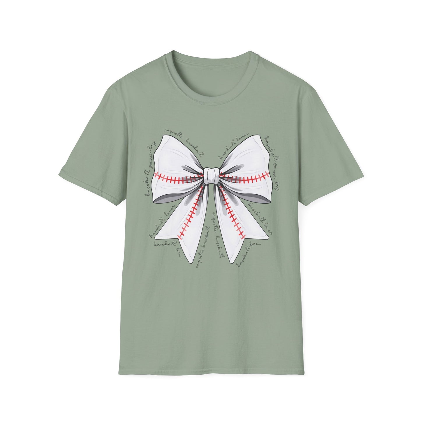 Sporty Softstyle T-Shirt with Baseball Bow Design