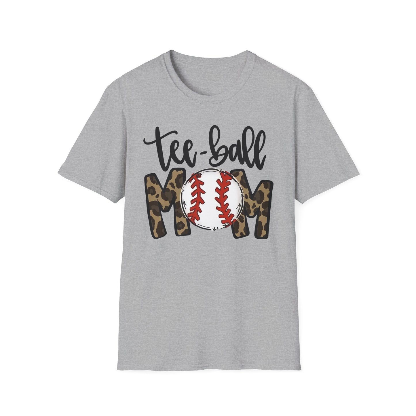 Tee-Ball Mom Softstyle T-Shirt - Cute Leopard Print Tee for Sports Moms