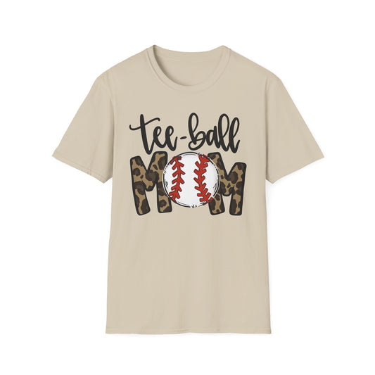 Tee-Ball Mom Softstyle T-Shirt - Cute Leopard Print Tee for Sports Moms