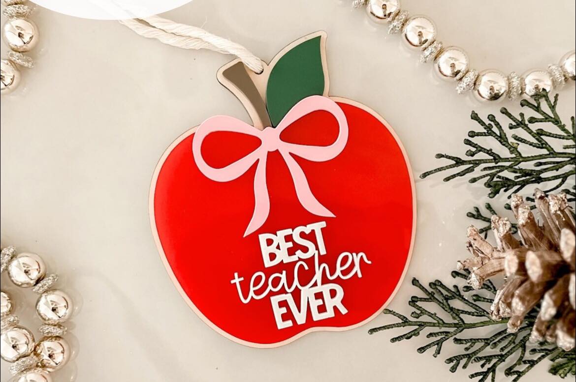 Best Teacher Ever | Apple Ornament with Bow