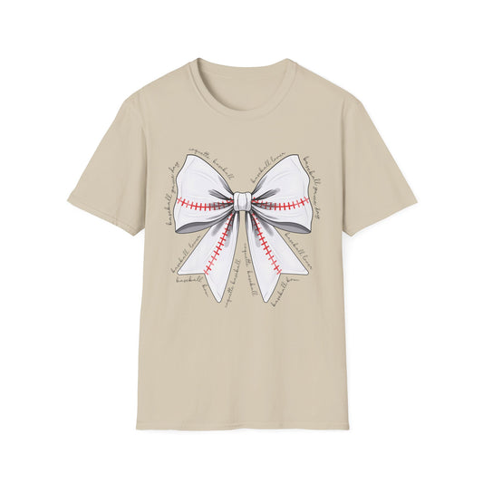 Sporty Softstyle T-Shirt with Baseball Bow Design