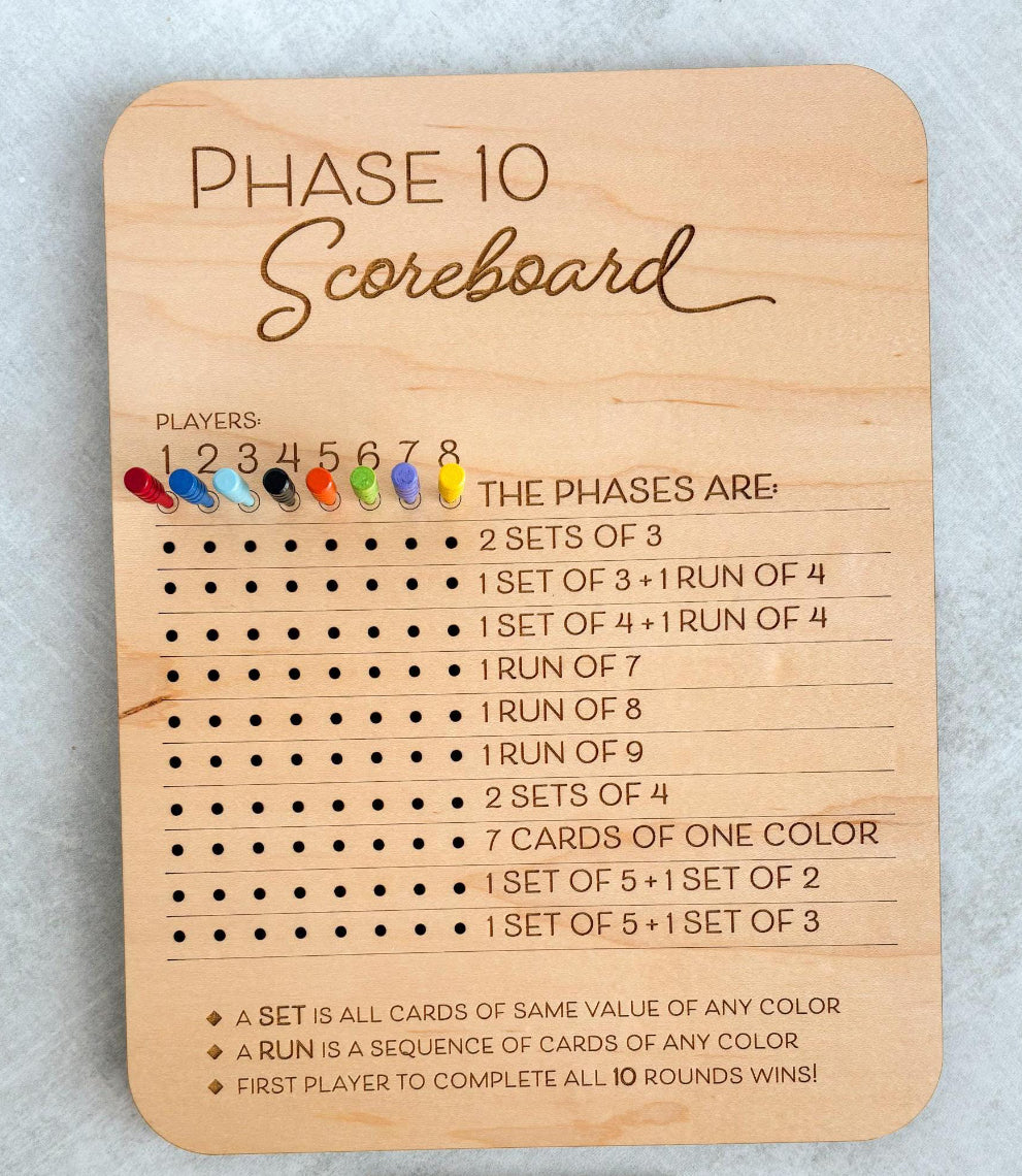 Phase 10 Scoreboard with pegs