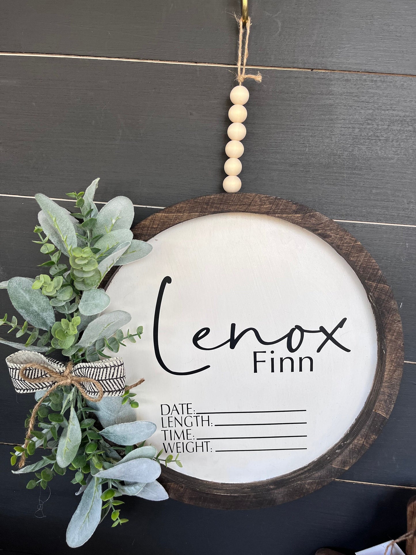 Birth Stats Sign/ Gender Neutral/Boho/Farmhouse Nursery sign/lambs ear/eucalyptus/beads